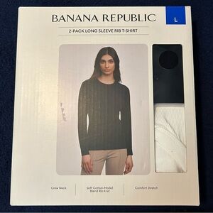 Banana Republic 2 Pack Long Sleeve Rib T-Shirts Women White/Black Large NEW